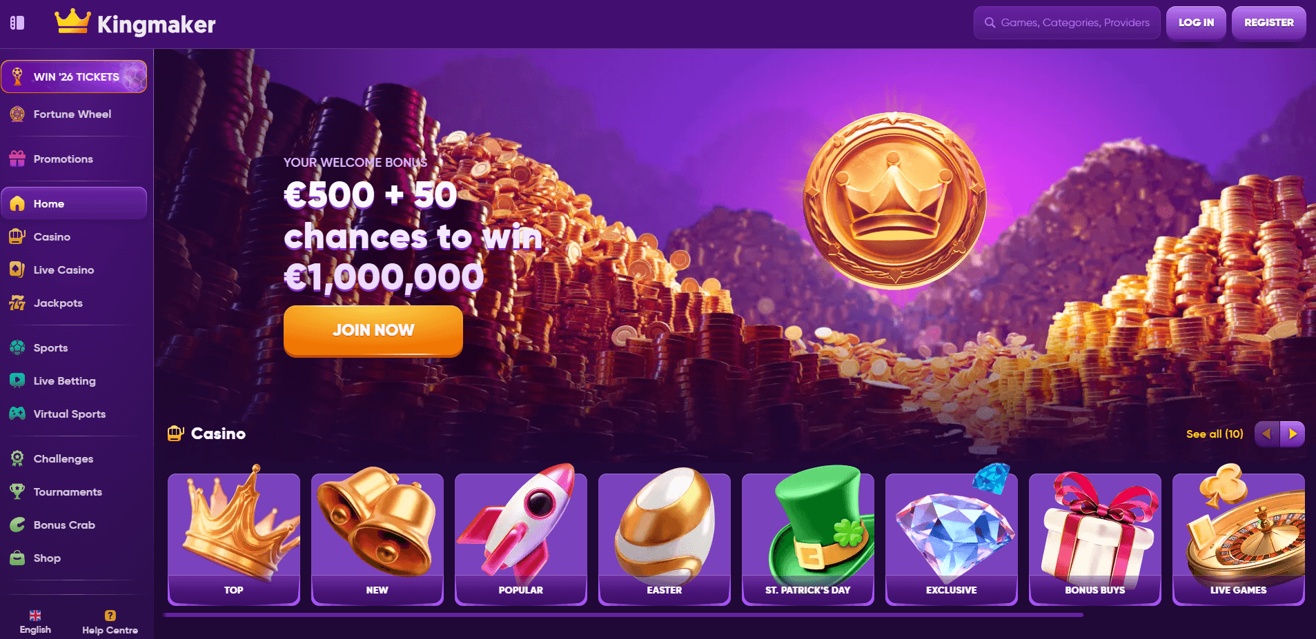 kingmaker online casinos main page